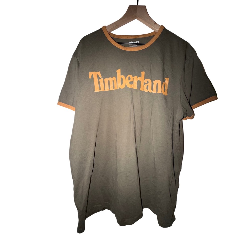 Timberland Ringer T-Shirt Mens XXL Olive Green Excellent Organic Cotton Logo